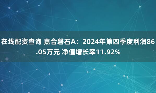 在线配资查询 嘉合磐石A：2024年第四季度利润86.05万元 净值增长率11.92%