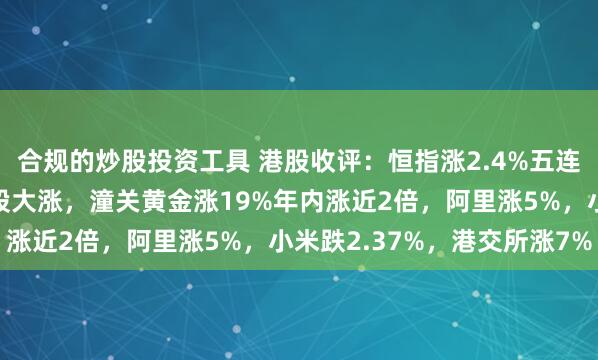 合规的炒股投资工具 港股收评：恒指涨2.4%五连涨，国际金价新高黄金股大涨，潼关黄金涨19%年内涨近2倍，阿里涨5%，小米跌2.37%，港交所涨7%
